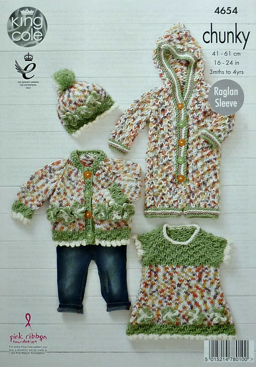 DIGITAL Knitting Pattern Baby Cardigan Hat Onesie and Dress Comfort Chunky 4654