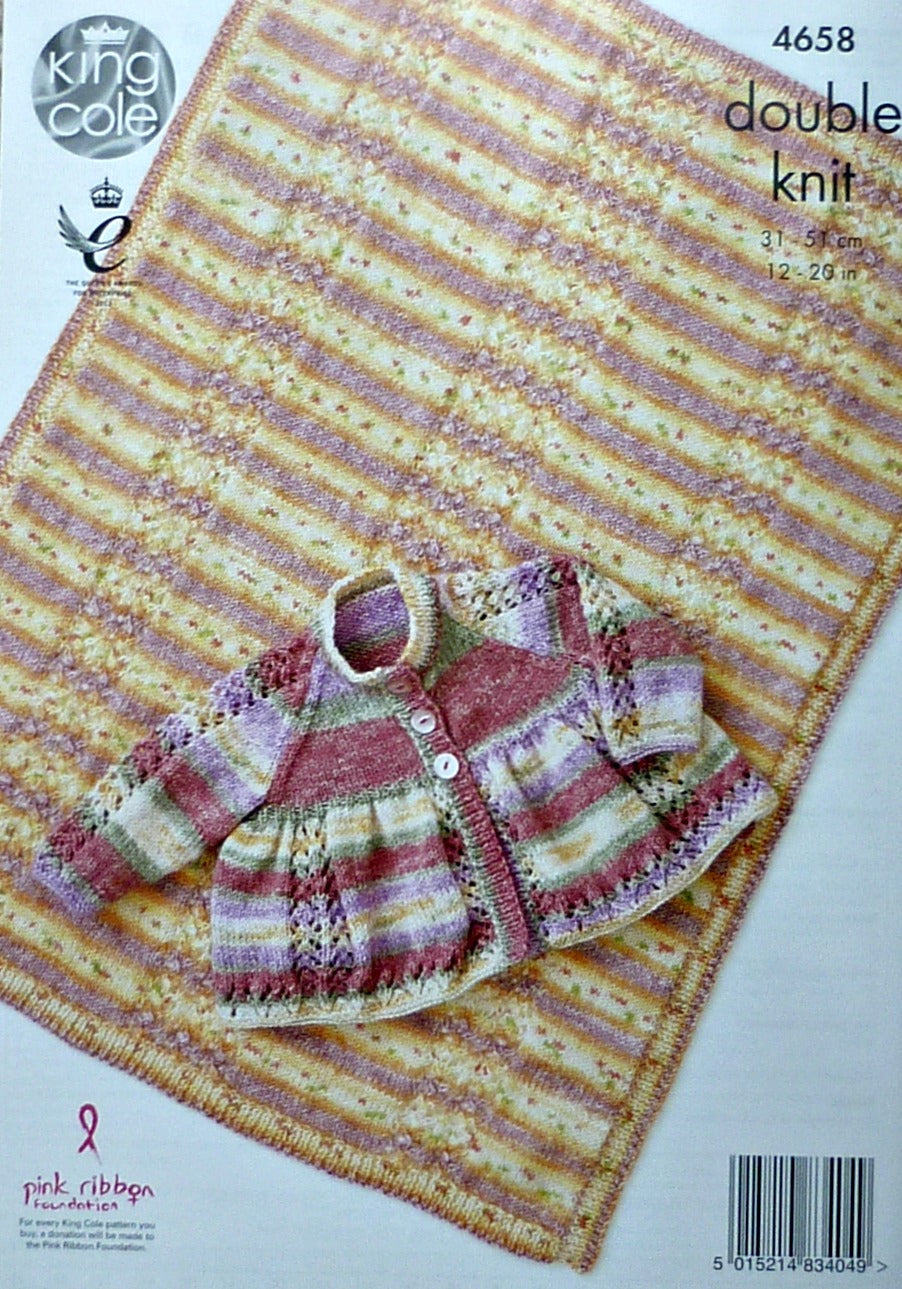 DIGITAL Knitting Pattern Smocked Matinee Coat and Blanket DK King Cole 4658