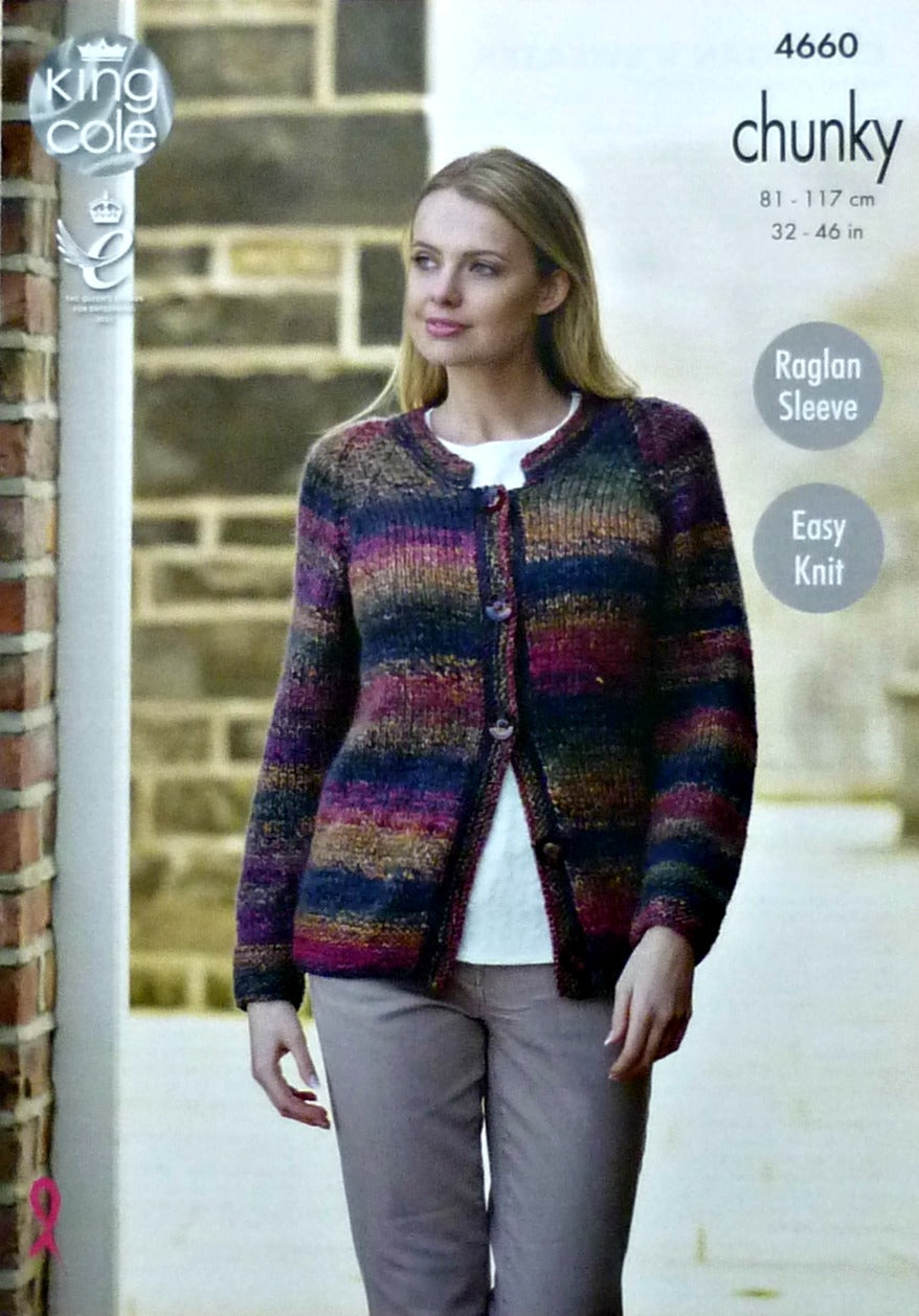 DIGITAL Knitting Pattern Ladies Easy Knit Cardigan and Jumper Chunky King Cole 4660