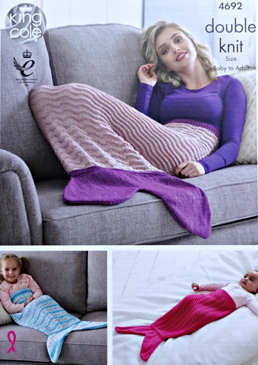 DIGITAL Knitting Pattern Ladies/Childrens/Babies Easy Knit Fish Tail Mermaid Blanket DK 4692