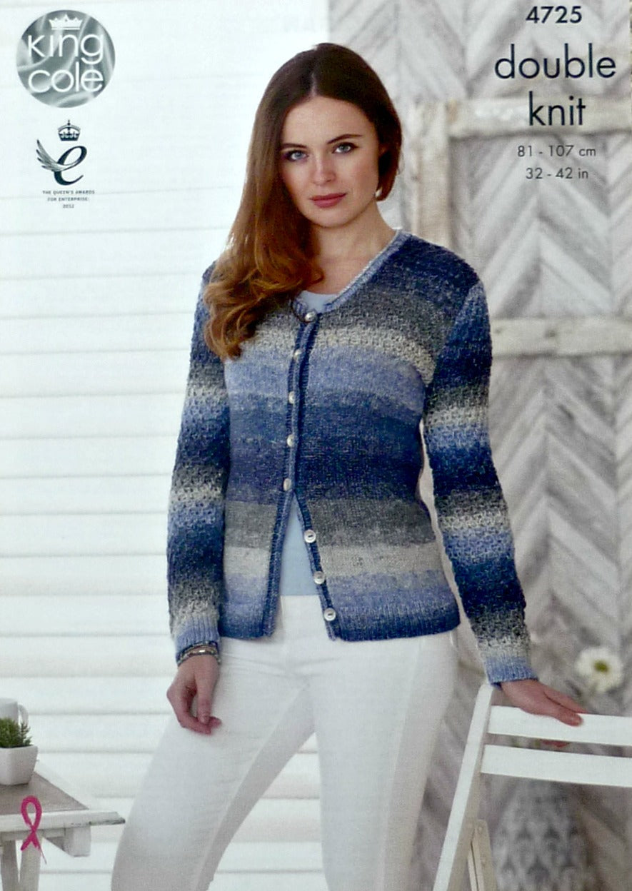 DIGITAL Knitting Pattern Ladies Long Sleeve Jumper and Cardigan DK King Cole 4725