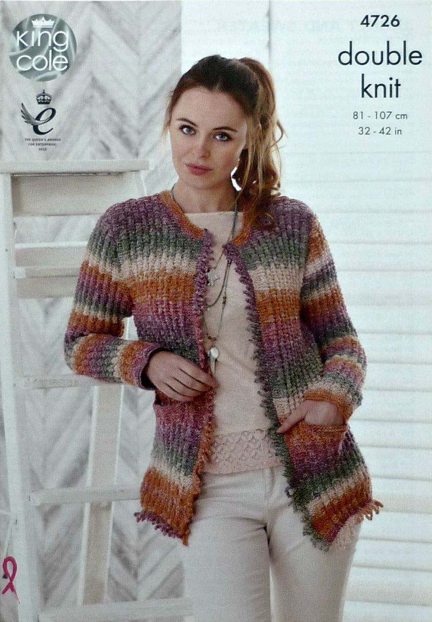 DIGITAL Knitting Pattern Ladies Fringed Jumper or Cardigan with Pockets DK King Cole 4726
