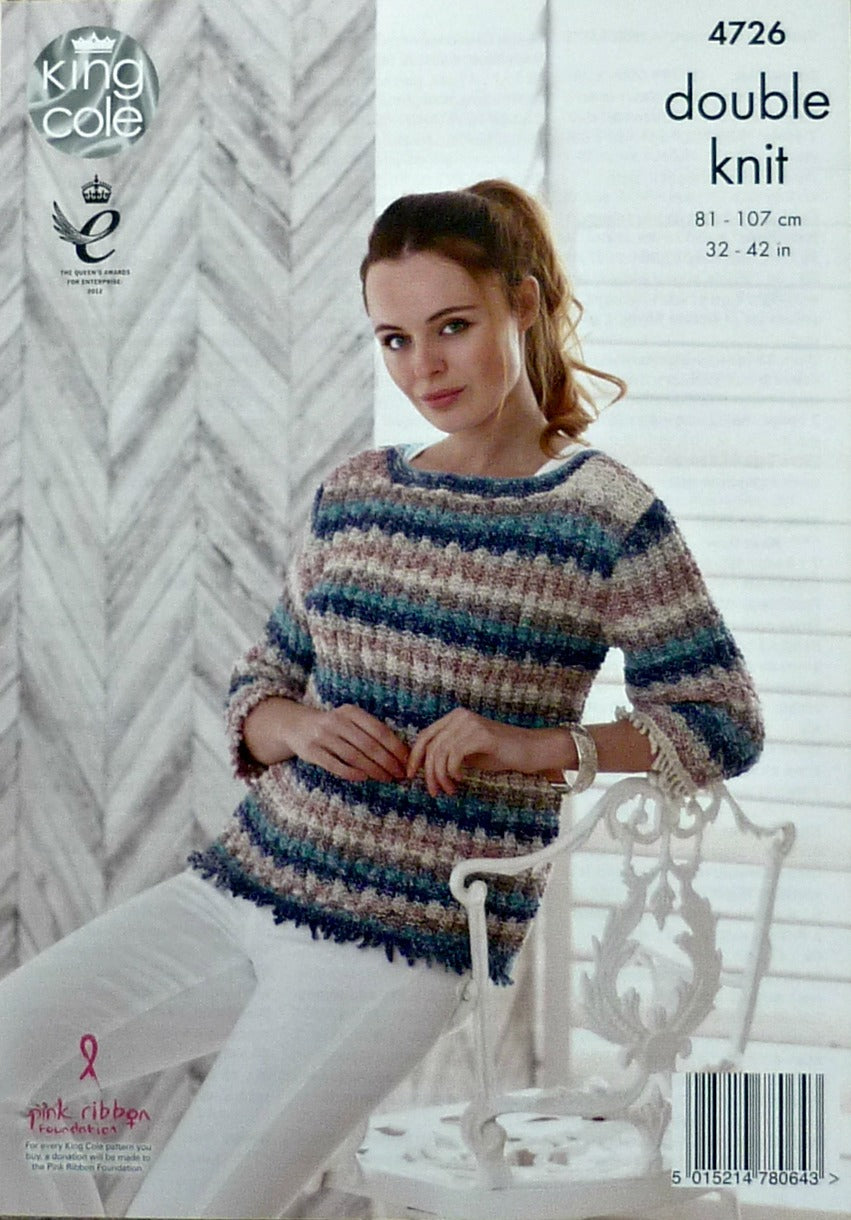 DIGITAL Knitting Pattern Ladies Fringed Jumper or Cardigan with Pockets DK King Cole 4726