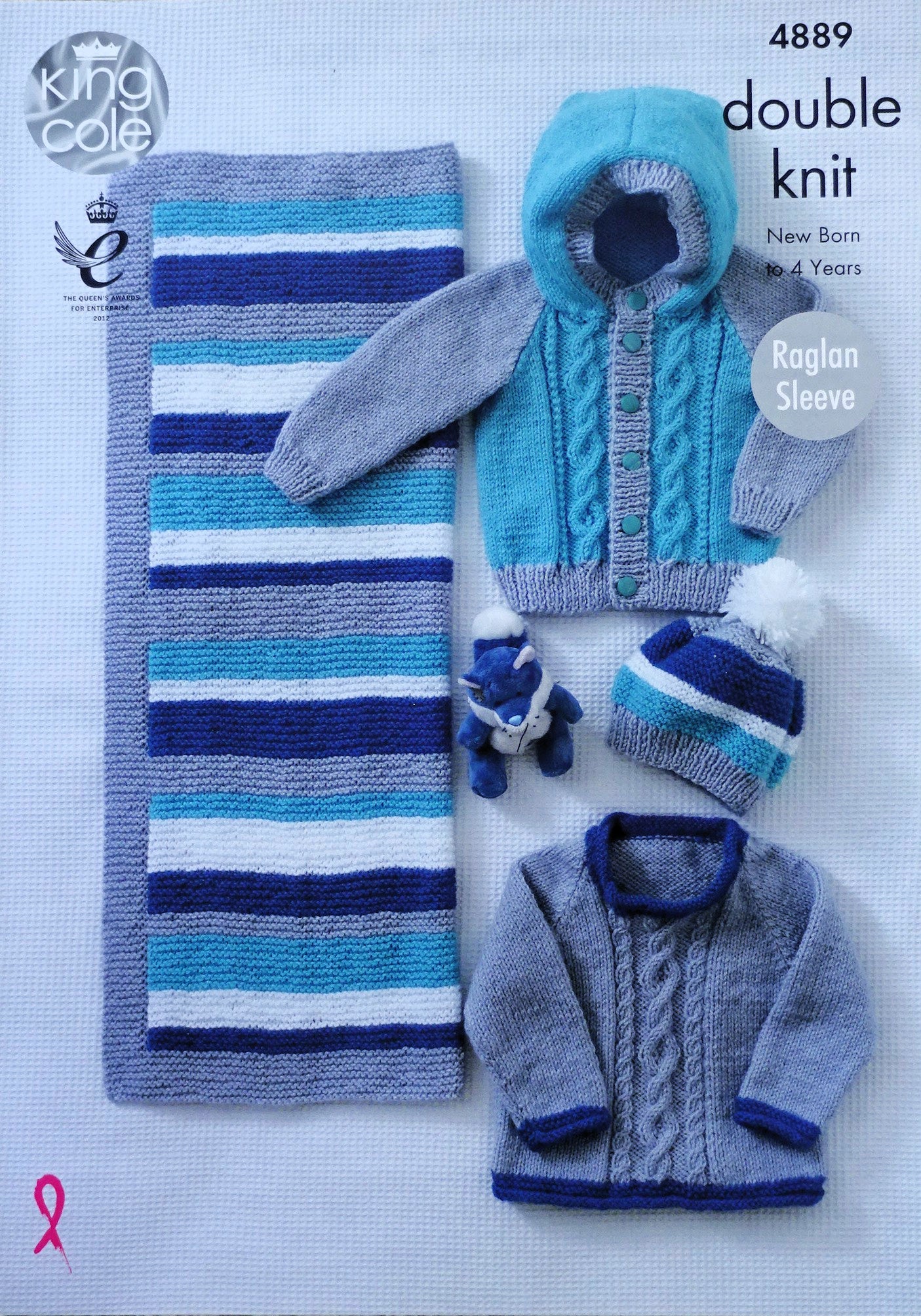 DIGITAL Knitting Pattern Baby Cable Jumper & Hoodie Jacket, Striped Blanket & Hat DK King Cole 4889