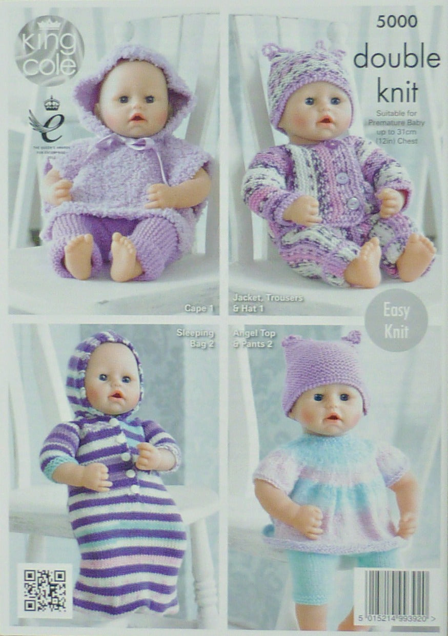 DIGITAL Knitting Pattern Premature Baby's EASY KNIT Collection Outfits DK King Cole 5000