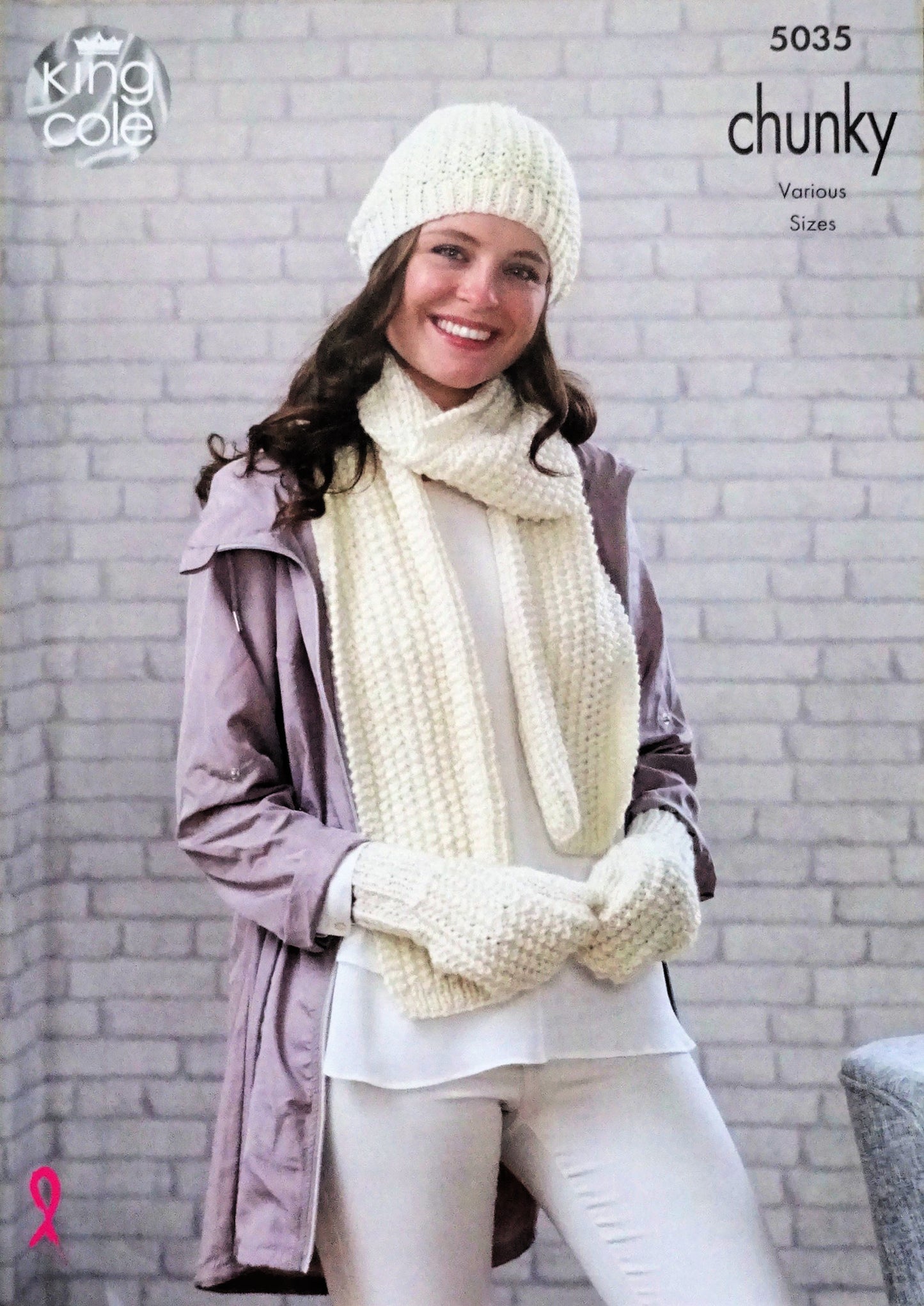 DIGITAL Knitting Pattern Ladies Easy Knit Beanie, Hat, Mittens, Scarf, Wristwarmers & Cowl Chunky King Cole 5035