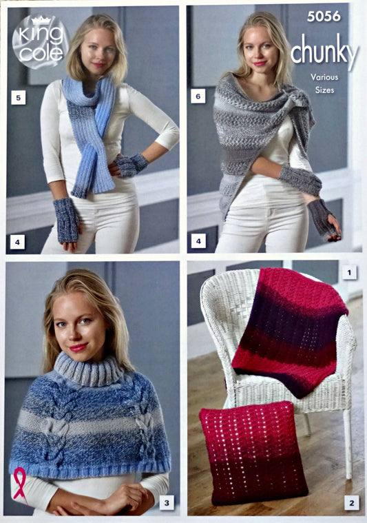 DIGITAL Knitting Pattern Blanket, Cushion, Shoulder Cover, Fingerless Mitts, Scarf & Wrap Chunky King Cole 5056