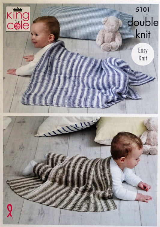 DIGITAL Knitting Pattern 4 styles of Easy Knit Baby Blankets Cottonsoft DK King Cole 5101