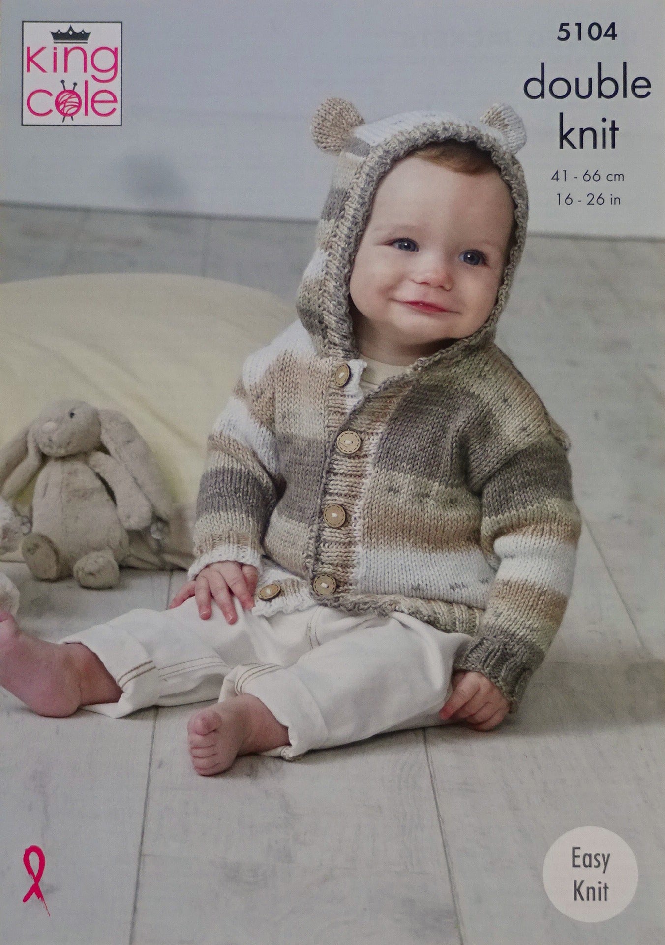 DIGITAL Knitting Pattern Baby Easy Knit Teddy &Bunny Hoodie Cottonsoft DK King Cole 5104