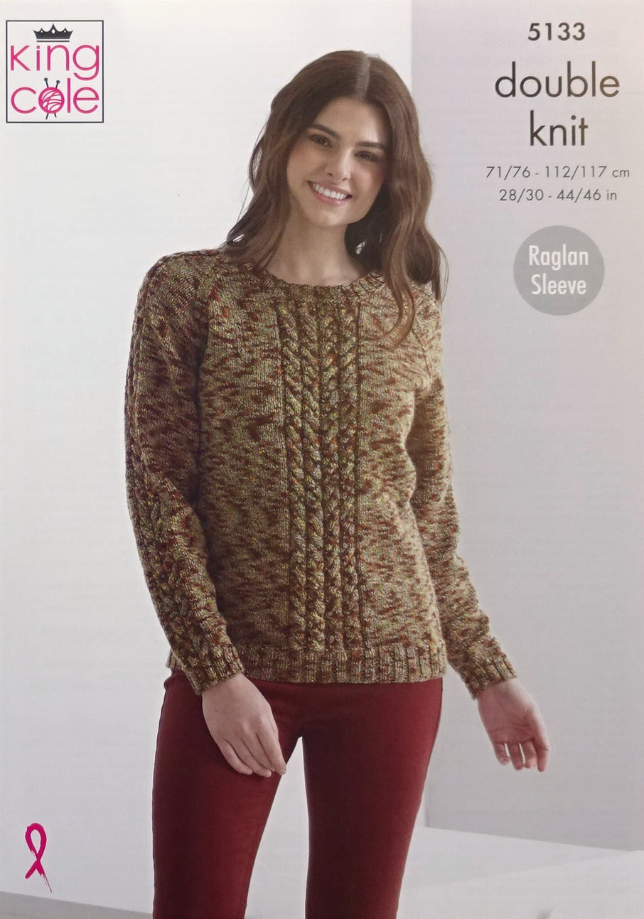 DIGITAL Knitting Pattern Ladies Cable Jumpers 2 Designs DK King Cole 5133