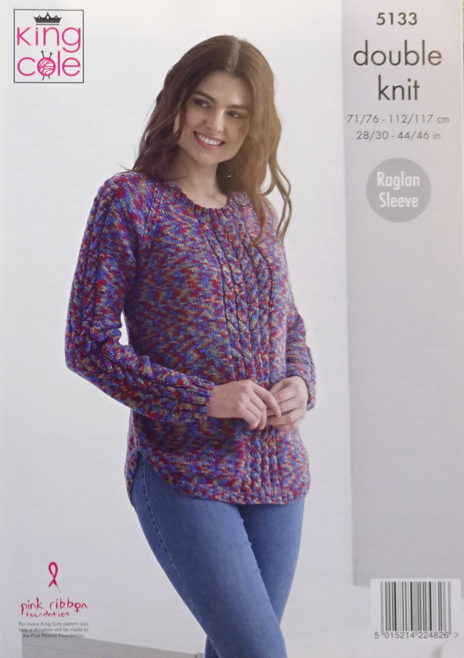 DIGITAL Knitting Pattern Ladies Cable Jumpers 2 Designs DK King Cole 5133