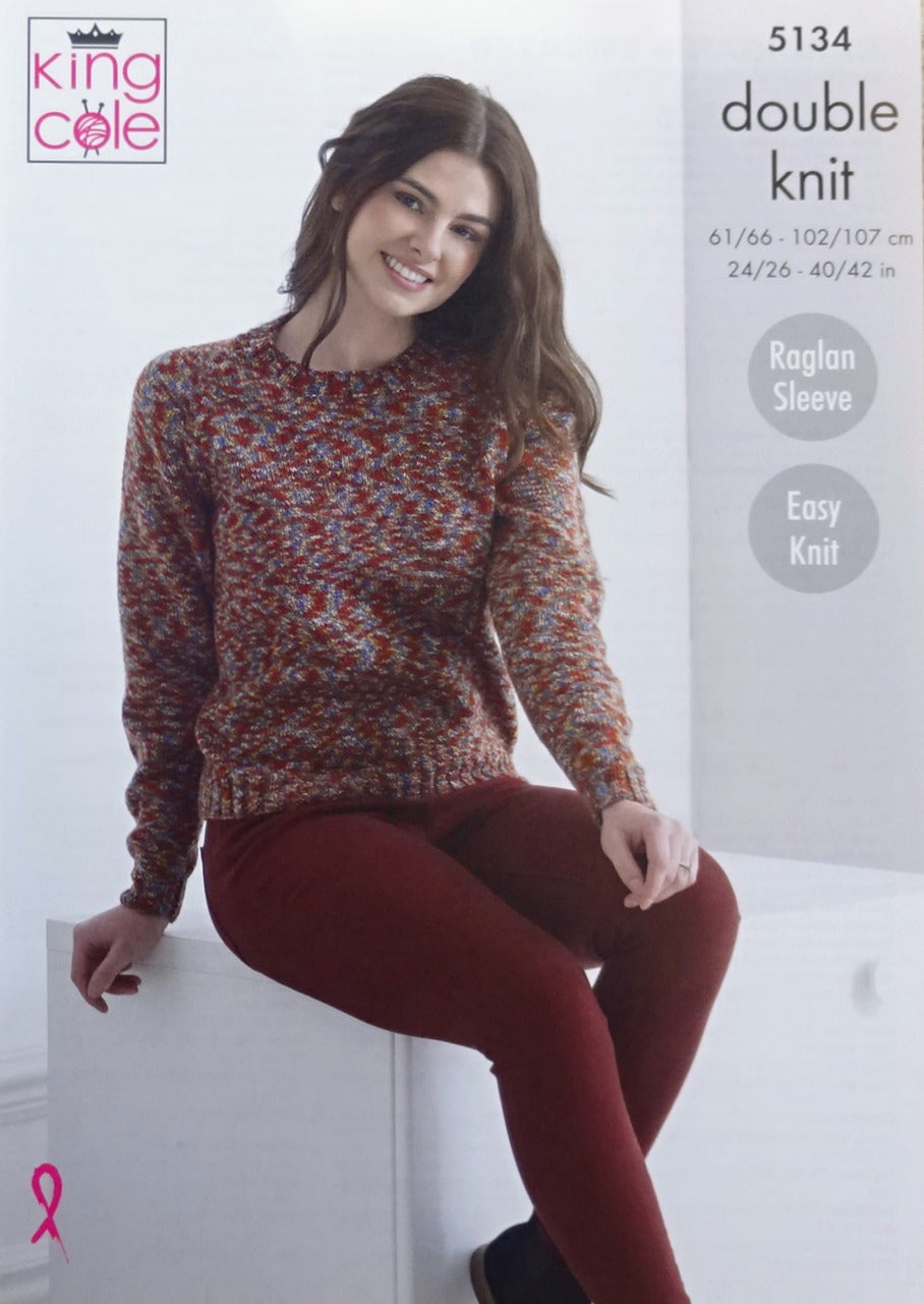 DIGITAL Knitting Pattern Ladies/Girls Easy Knit Cardigan and Jumper DK King Cole 5134