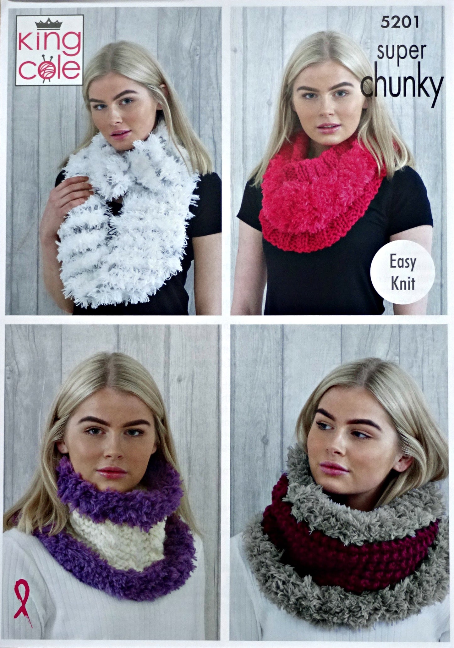 DIGITAL Knitting Pattern Ladies 4 styles Easy Knit Cowls Tufty Super Chunky King Cole 5201