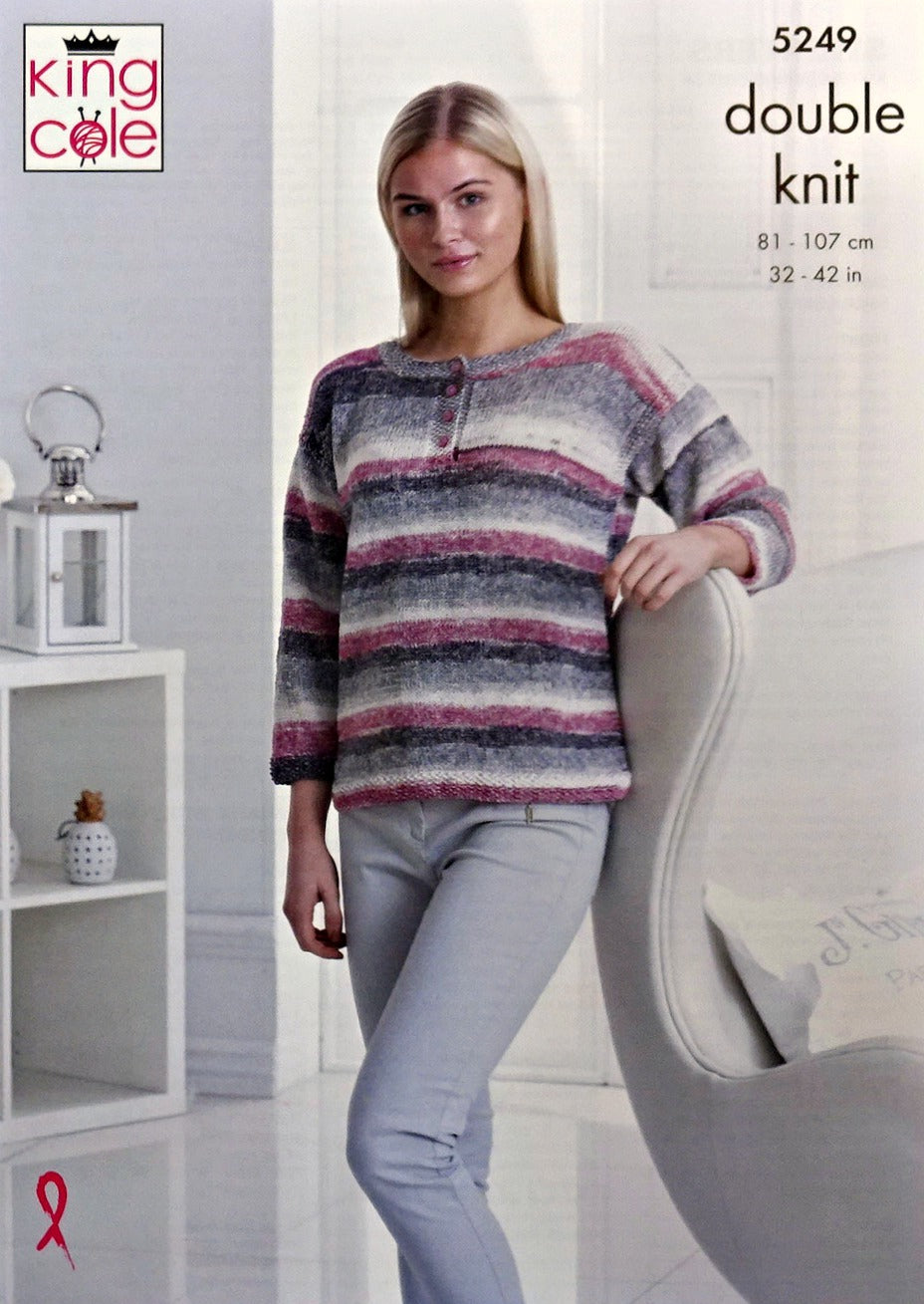 DIGITAL Knitting Pattern Ladies Jumper with Button Neck or Button Shoulders DK King Cole 5249