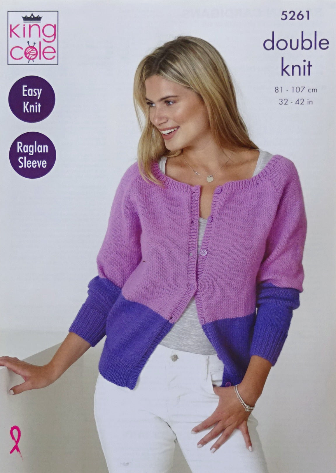 DIGITAL Knitting Pattern Ladies Easy Knit 2 Colour or Striped Cardigans DK King Cole 5261