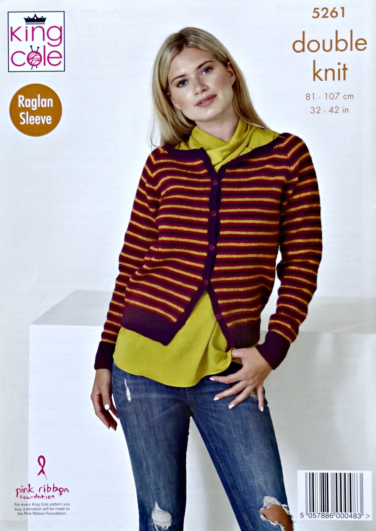 DIGITAL Knitting Pattern Ladies Easy Knit 2 Colour or Striped Cardigans DK King Cole 5261