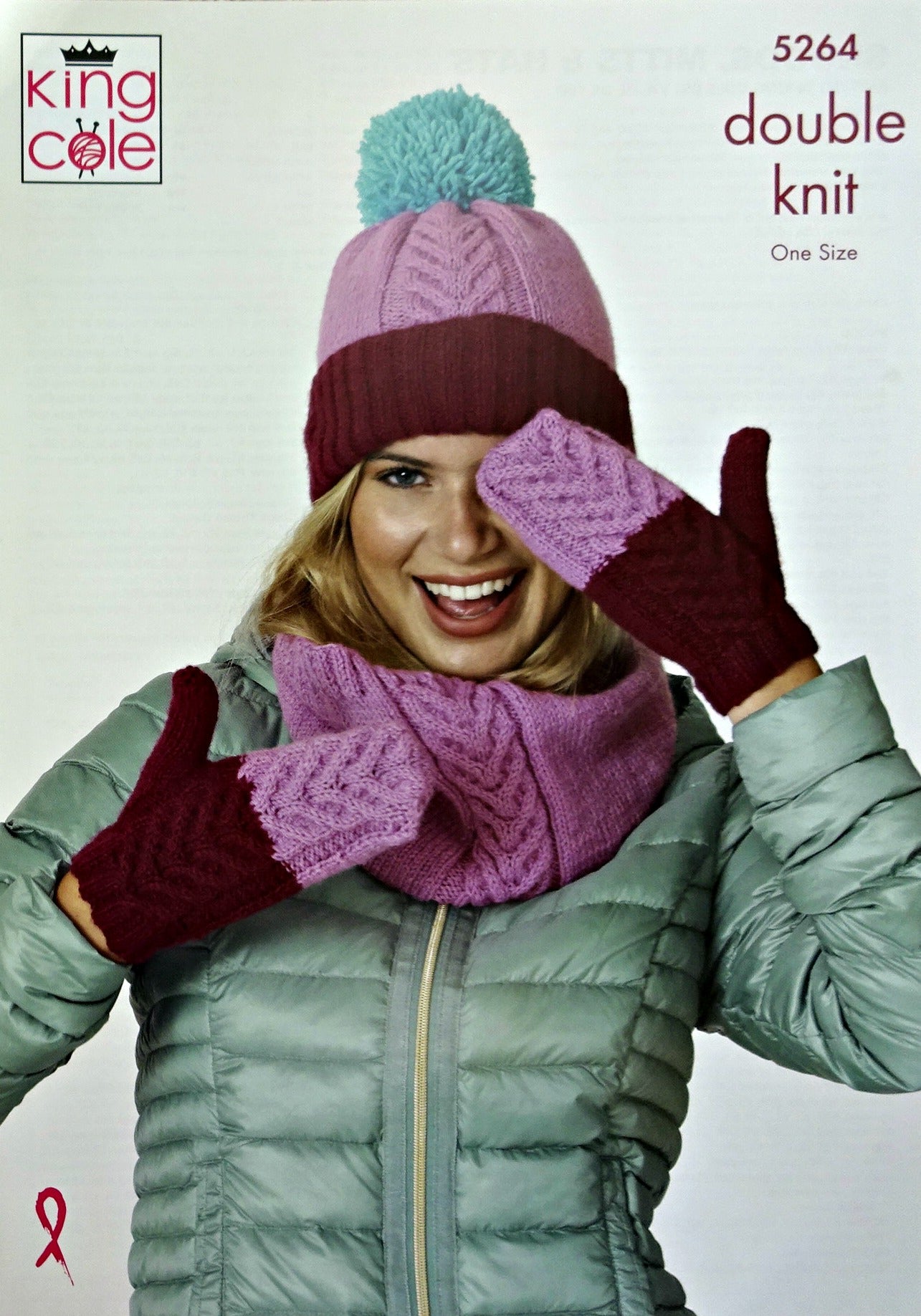 DIGITAL Knitting Pattern Ladies Cable Hat Mittens & Cowl DK King Cole 5264