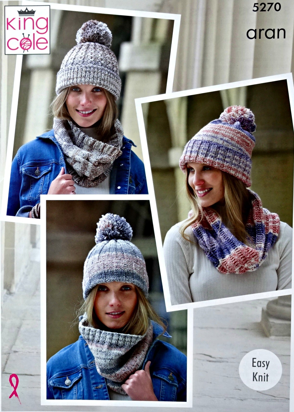 DIGITAL Knitting Pattern Ladies Easy Knit Hats and Cowls/Snoods Drifter Aran King Cole 5270