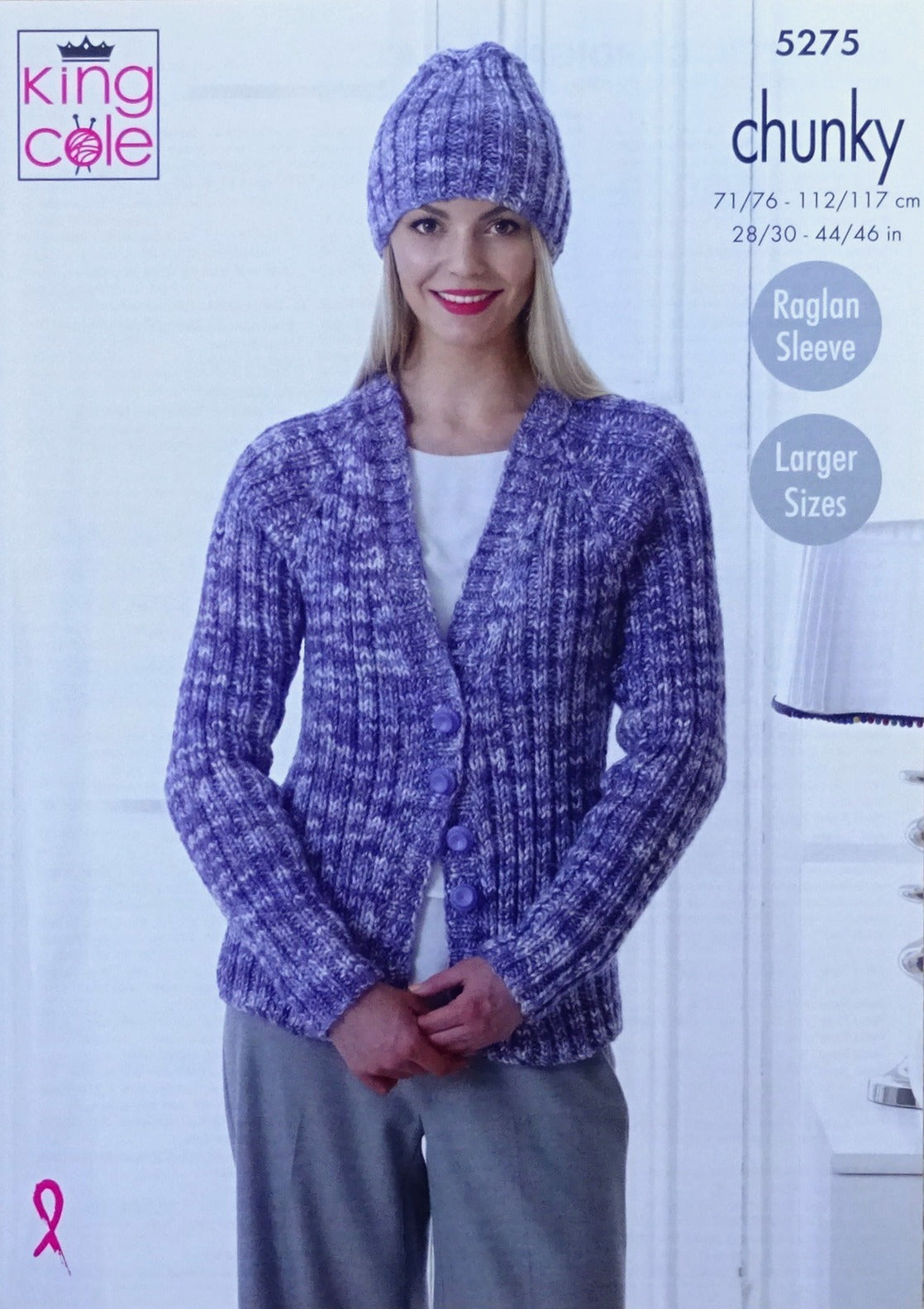 DIGITAL Knitting Pattern Ladies Rib Jumper, Cardigan & Hat Chunky King Cole 5275