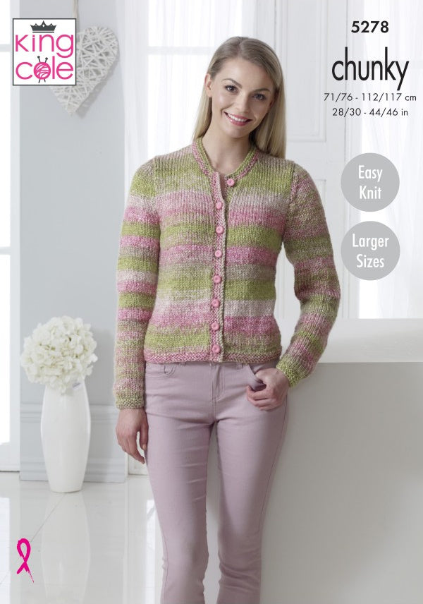 DIGITAL Knitting Pattern Ladies Easy Knit Jumper and Cardigan Chunky King Cole 5278