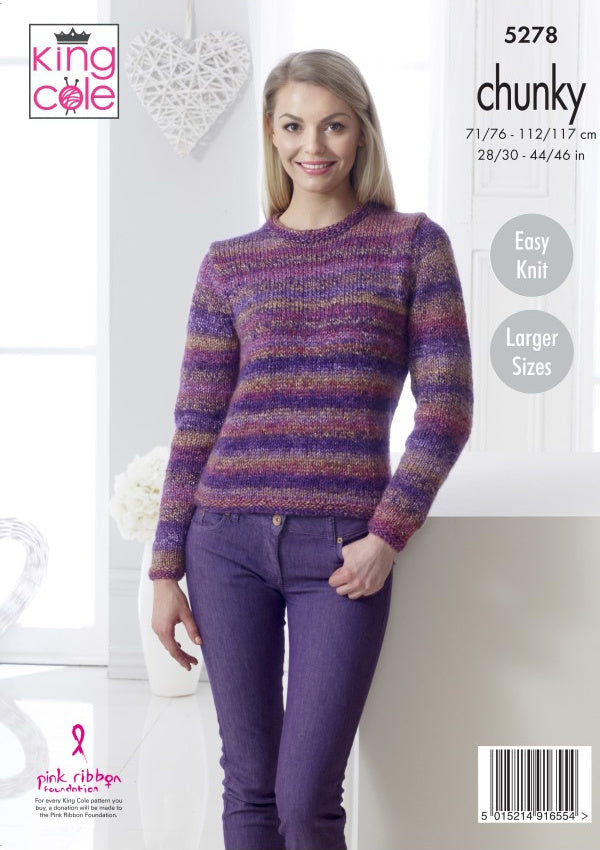 DIGITAL Knitting Pattern Ladies Easy Knit Jumper and Cardigan Chunky King Cole 5278