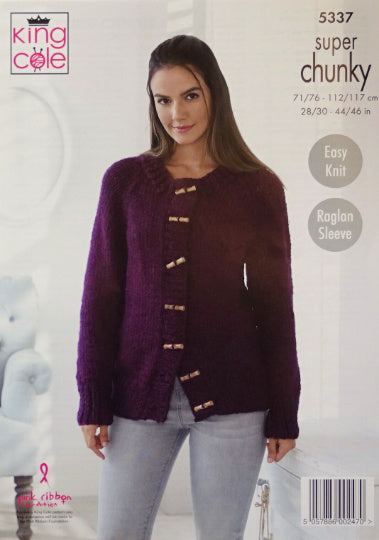 DIGITAL Knitting Pattern Ladies Easy Knit Jumper & Jacket Super Chunky King Cole 5337