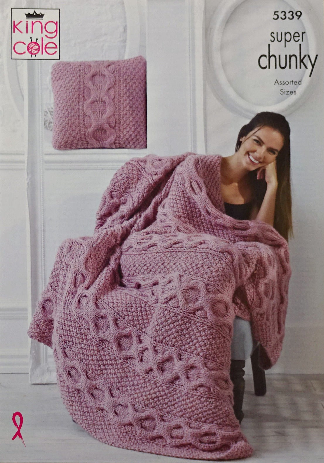 DIGITAL Knitting Pattern Blankets/Throws & 3 design Cushions Super Chunky King Cole 5339