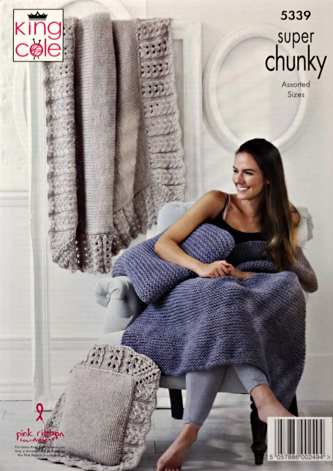 DIGITAL Knitting Pattern Blankets/Throws & 3 design Cushions Super Chunky King Cole 5339