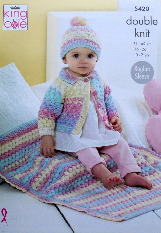 DIGITAL Knitting Pattern Babies Cardigan Hat & Blanket Beaches DK King Cole 5420