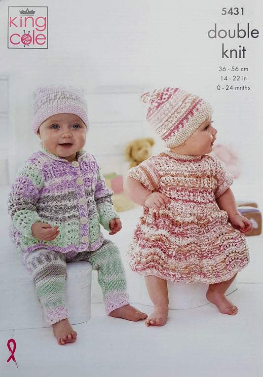 DIGITAL Knitting Pattern Baby Lace Dress Jacket Trousers &Hats Cherish DK King Cole 5431