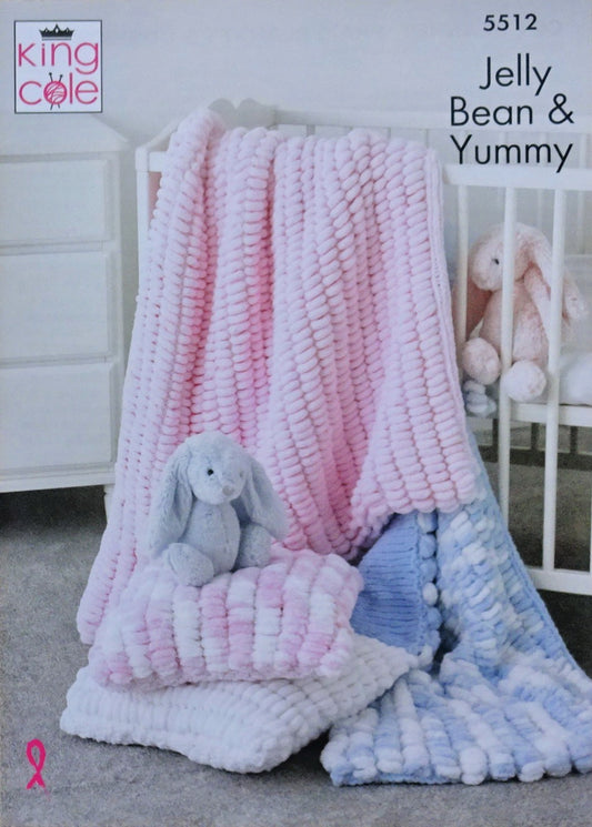 DIGITAL Knitting Pattern Baby Cot & Pram Blankets and Cushion JellyBean Yummy Chunky King Cole 5512