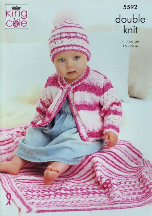 DIGITAL Knitting Pattern Baby Cardigan, Blanket and Hat DK King Cole 5592