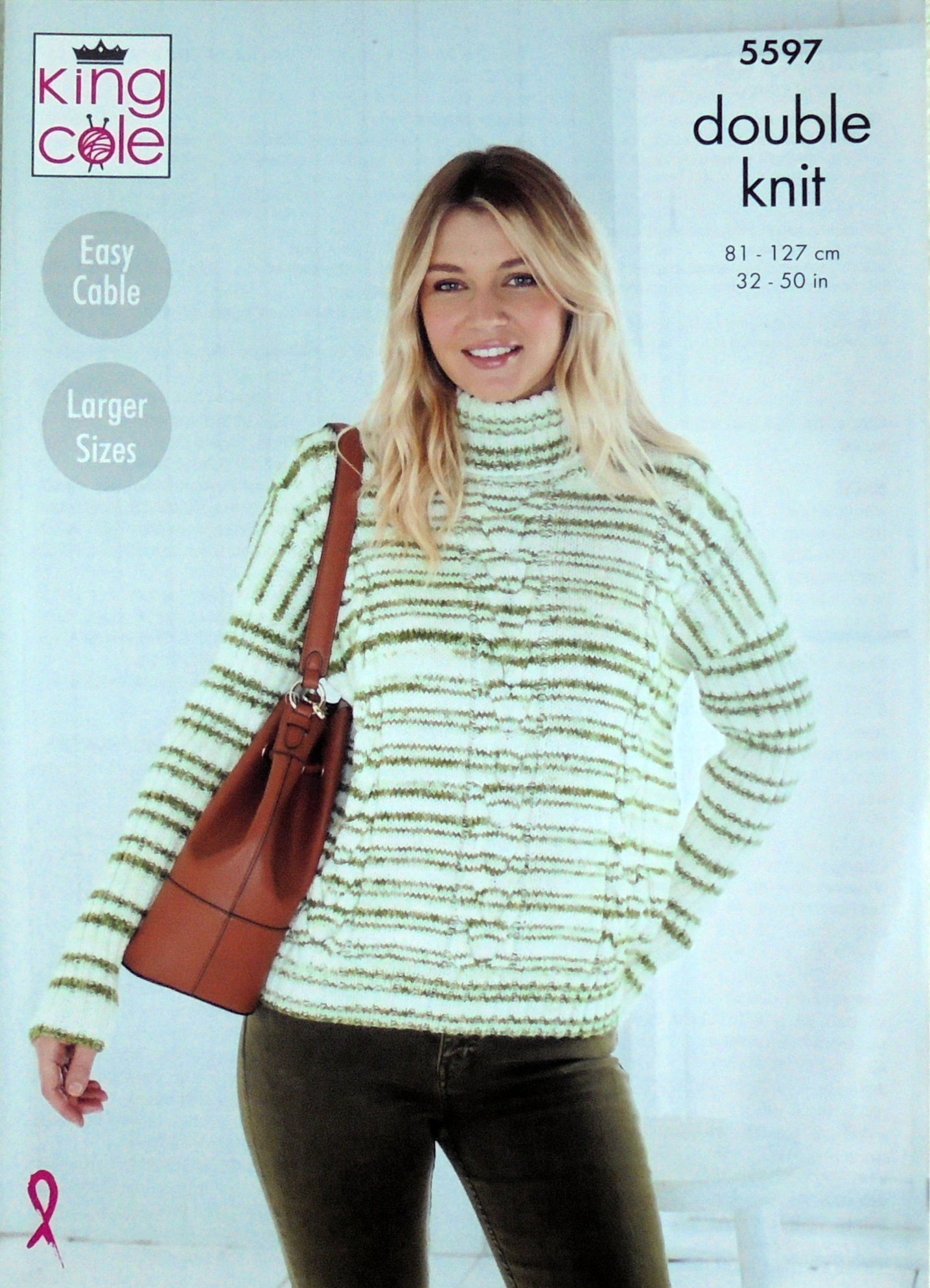 DIGITAL Knitting Pattern Ladies Round or Polo Neck Cable Jumpers DK King Cole 5597
