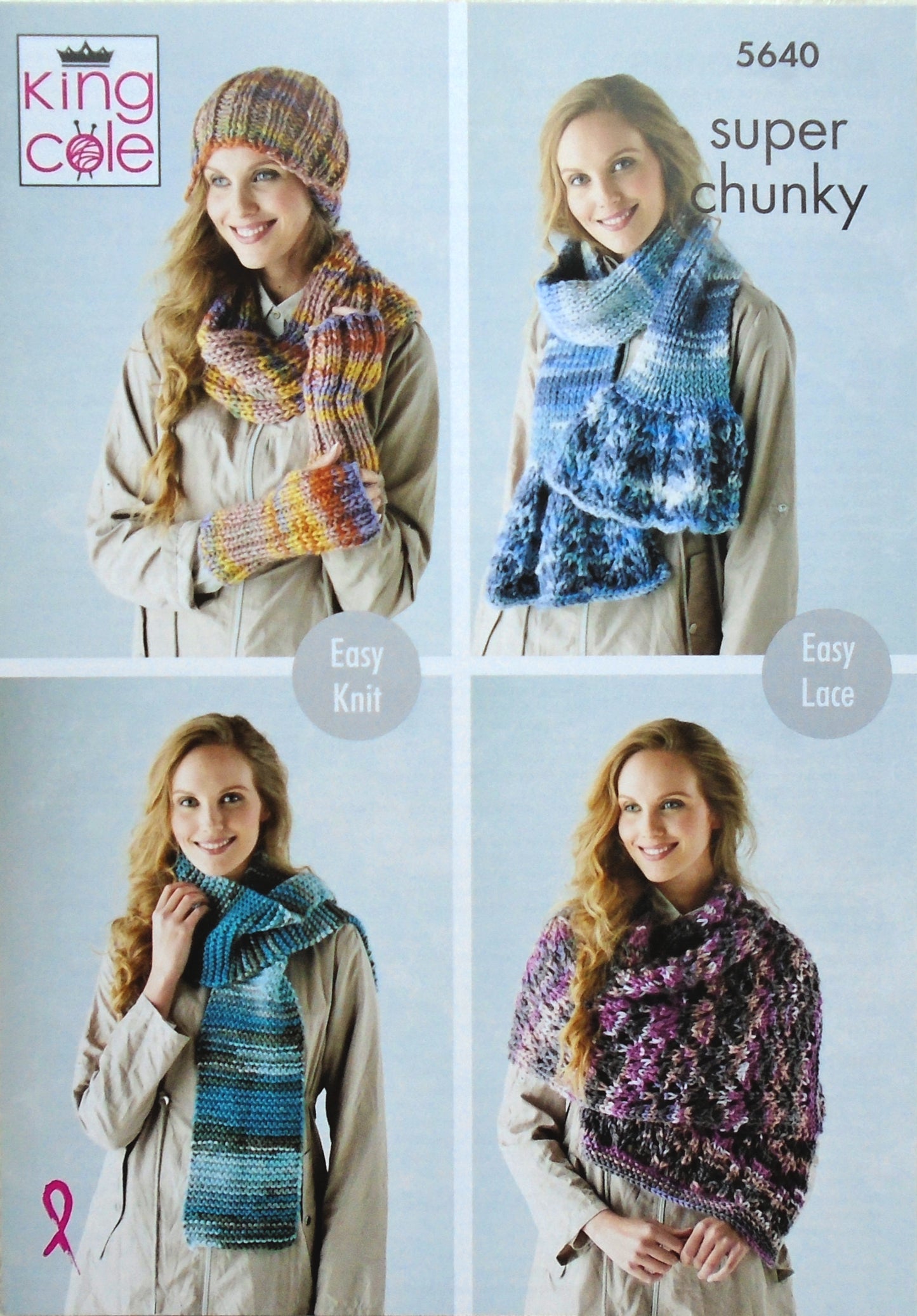 DIGITAL Knitting Pattern Ladies Easy Knit Poncho, Scarves, Wrap, Cowl, Wristwarmers & Hat Super Chunky King Cole 5640