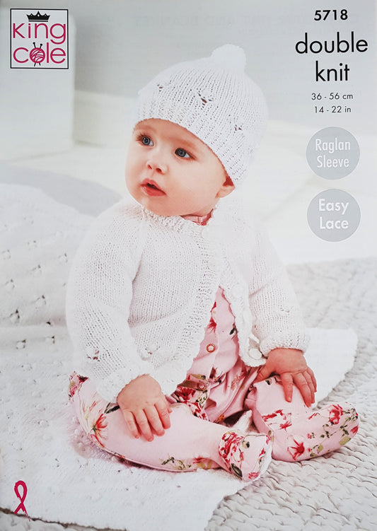 DIGITAL Knitting Pattern Baby Easy Lace Cardigan Hat & Blanket DK 5718 King Cole