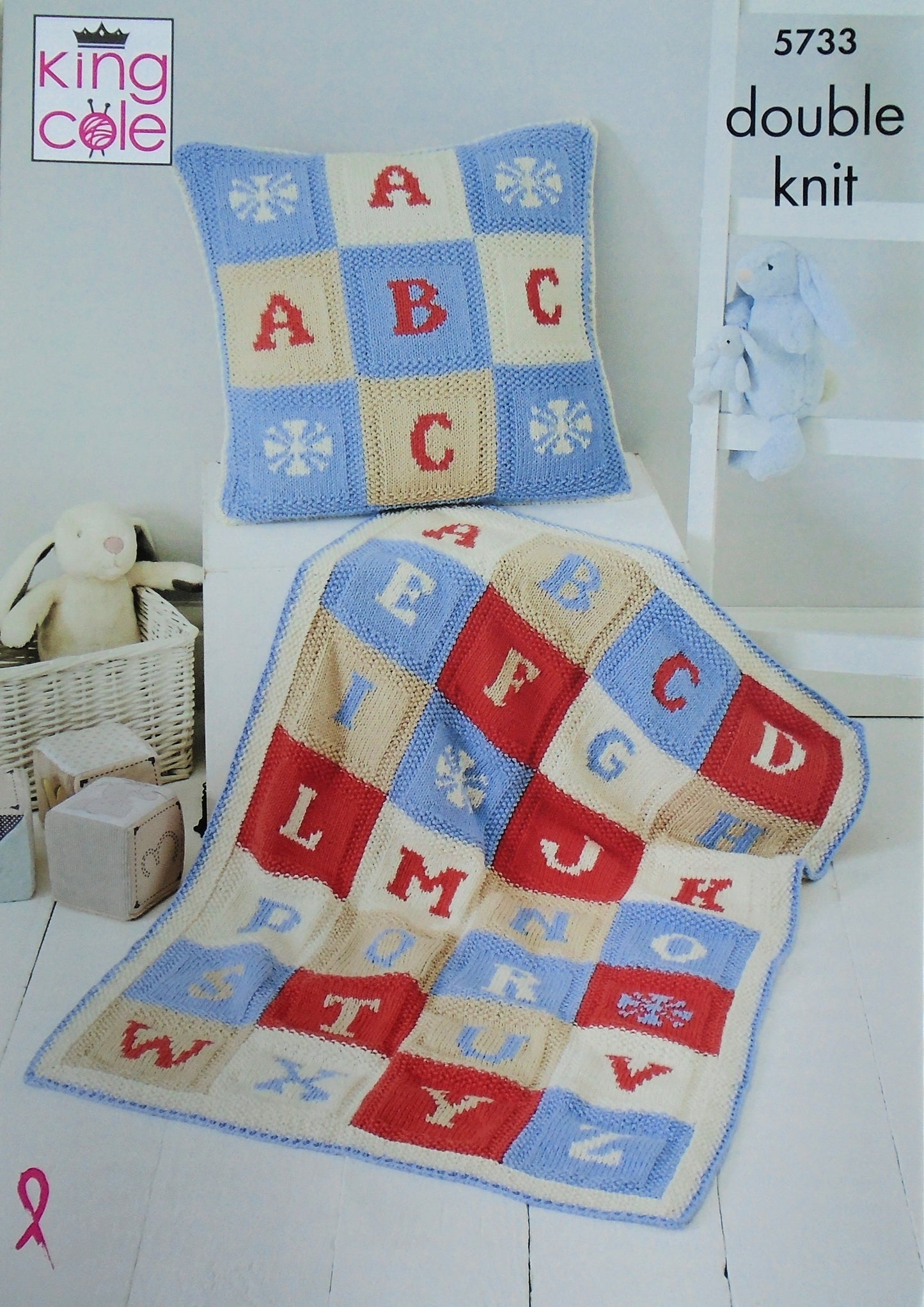 DIGITAL Knitting Pattern Baby Alphabet Blanket & Cushion Cover Cottonsoft DK King Cole 5733