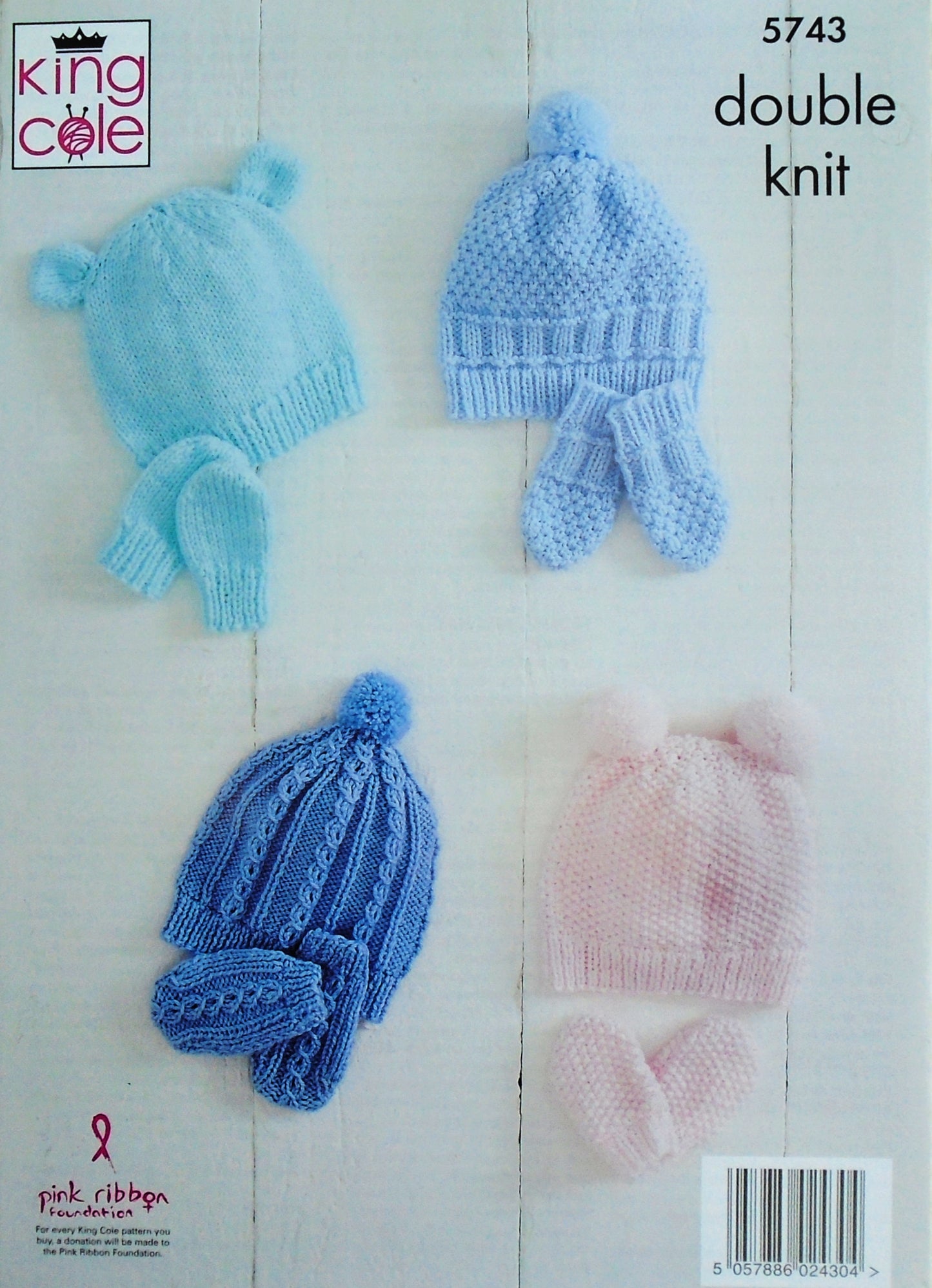 DIGITAL Knitting Pattern 4 Styles Babies Hats & Mitts DK King Cole 5743