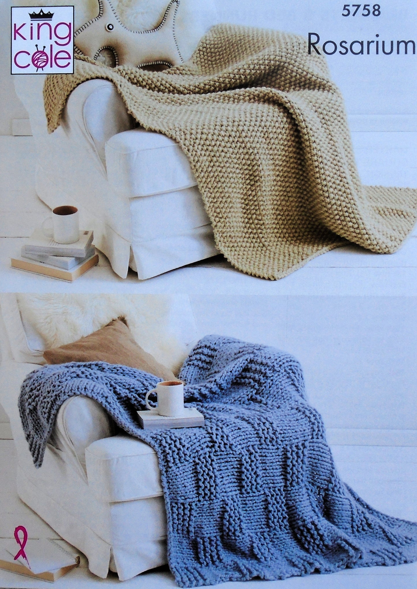 DIGITAL Knitting Pattern Ladies Easy Throw & Bed Runner 4 Designs Mega Chunky King Cole 5758