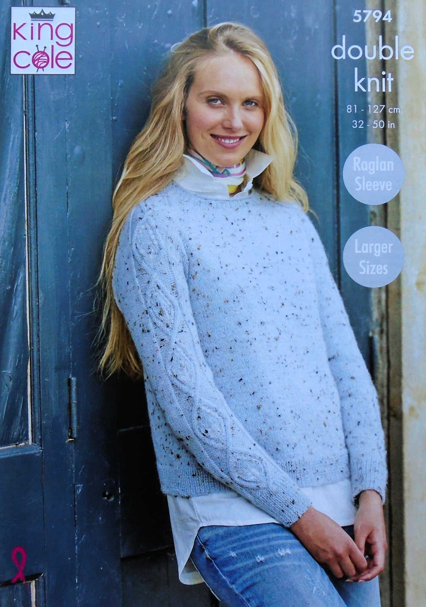 DIGITAL Knitting Pattern Ladies High/Round Neck Jumpers Cable Sleeves DK King Cole 5794