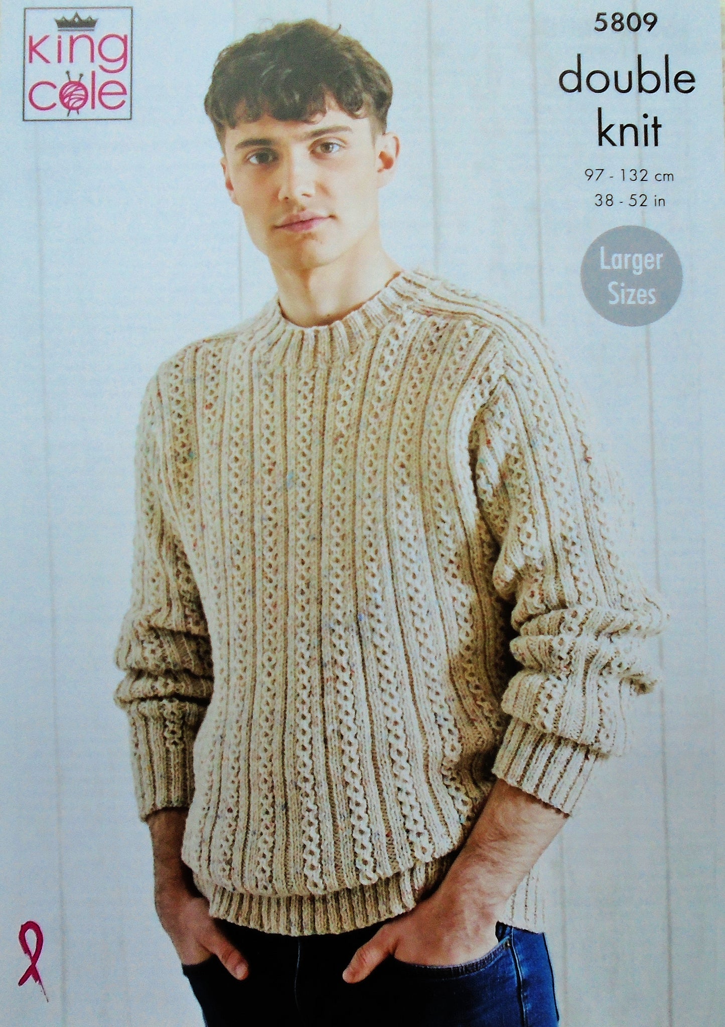 DIGITAL Knitting Pattern Mens Round/Button Neck Rib/Cable Jumpers DK King Cole 5809