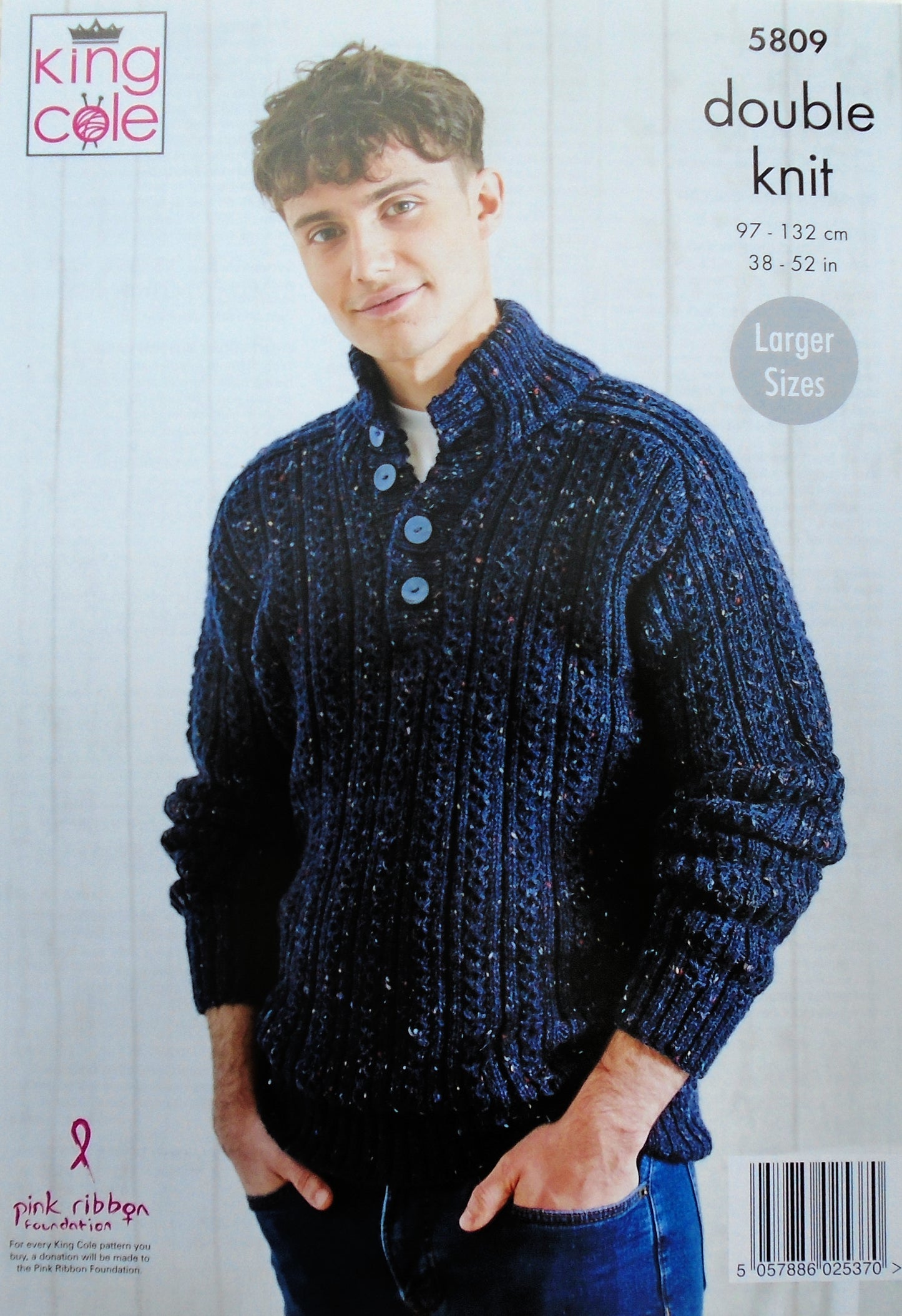 DIGITAL Knitting Pattern Mens Round/Button Neck Rib/Cable Jumpers DK King Cole 5809