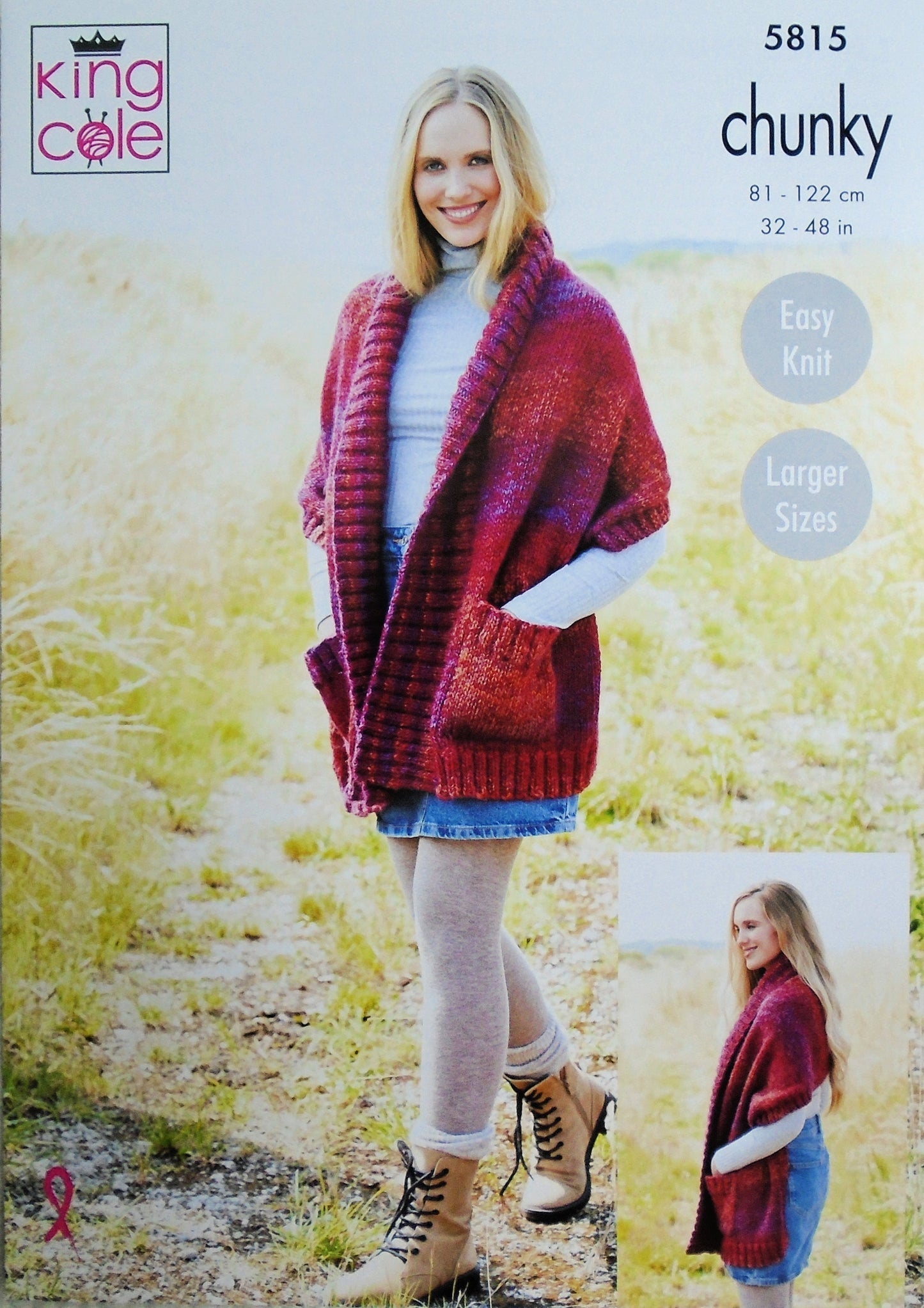 DIGITAL Knitting Pattern Ladies Easy Knit Wraps/Shawls with Pocket Chunky King Cole 5815