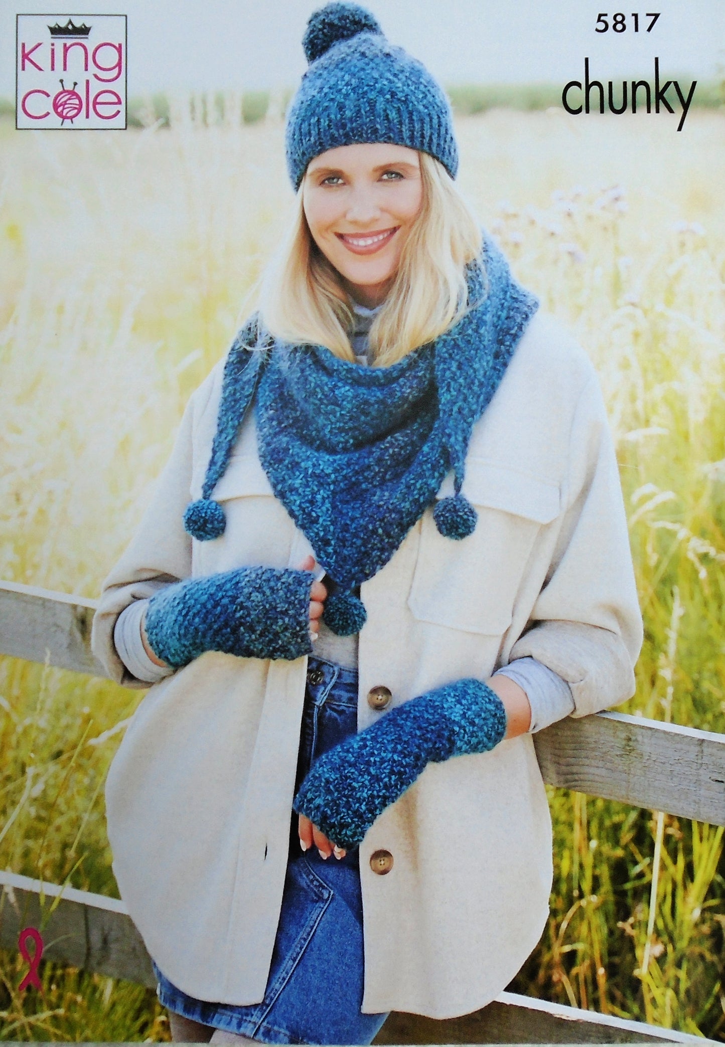 DIGITAL KNITTING PATTERN Ladies Textured Hat Scarf Shawl Headband Chunky King Cole 5817