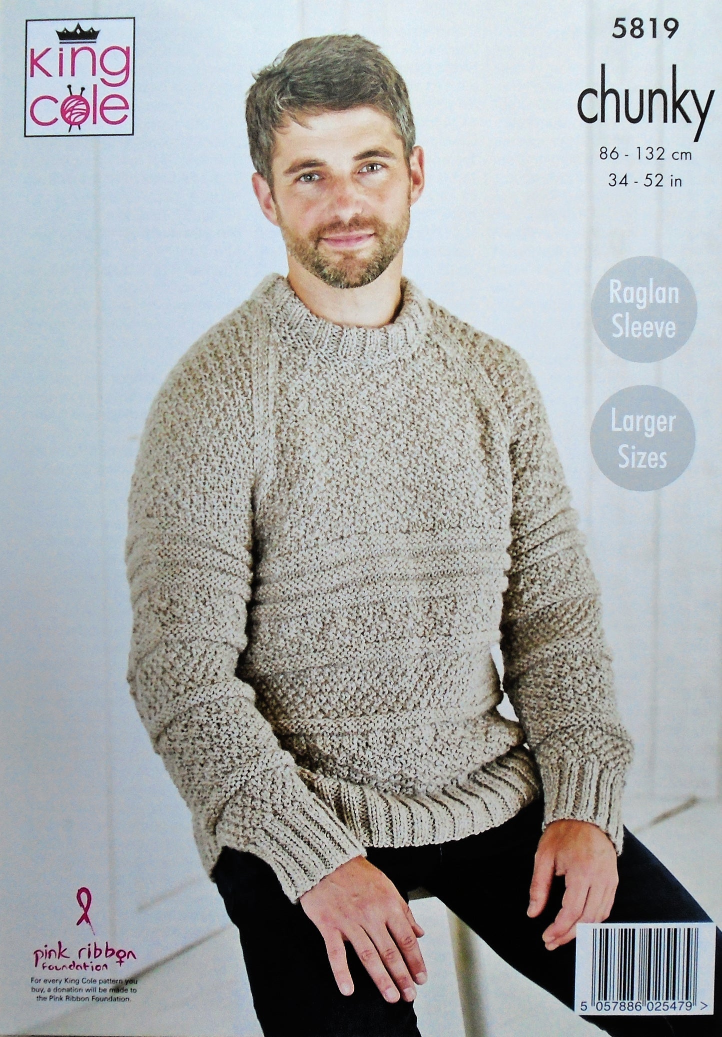 DIGITAL Knitting Pattern Mens Long Sleeve Textured Jumpers Chunky King Cole 5819