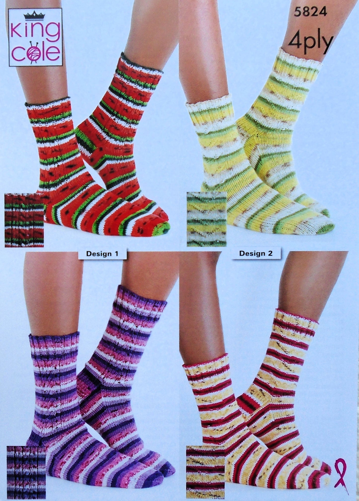 DIGITAL Knitting Pattern Ladies/Childrens Ankle Socks 4 Styles 4ply King Cole 5824