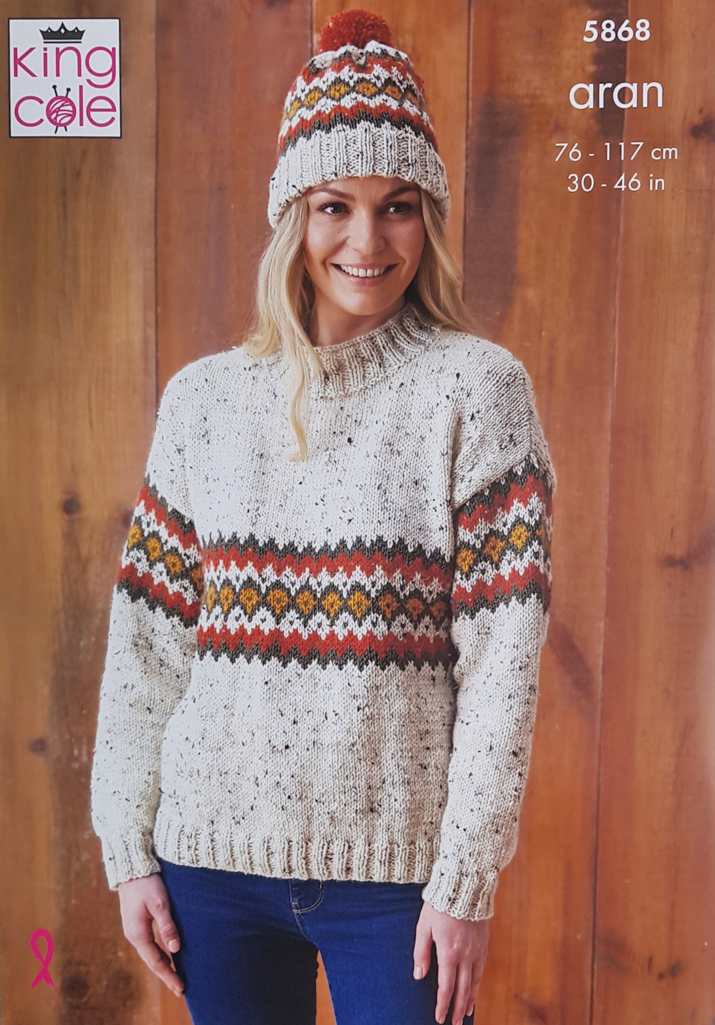 DIGITAL Knitting Pattern Ladies Fairisle Jumper & 4 Hat designs Aran King Cole 5868