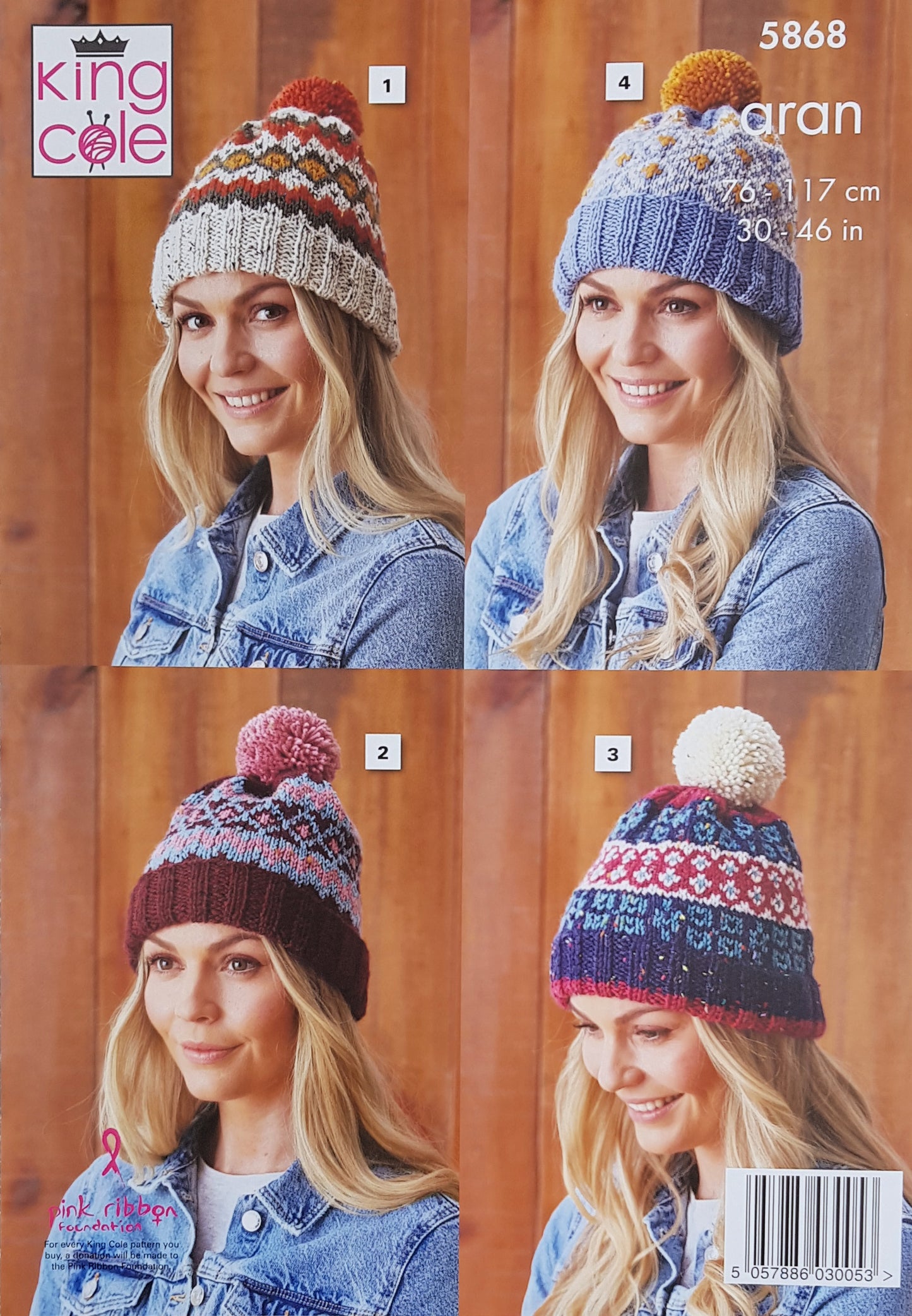 DIGITAL Knitting Pattern Ladies Fairisle Jumper & 4 Hat designs Aran King Cole 5868