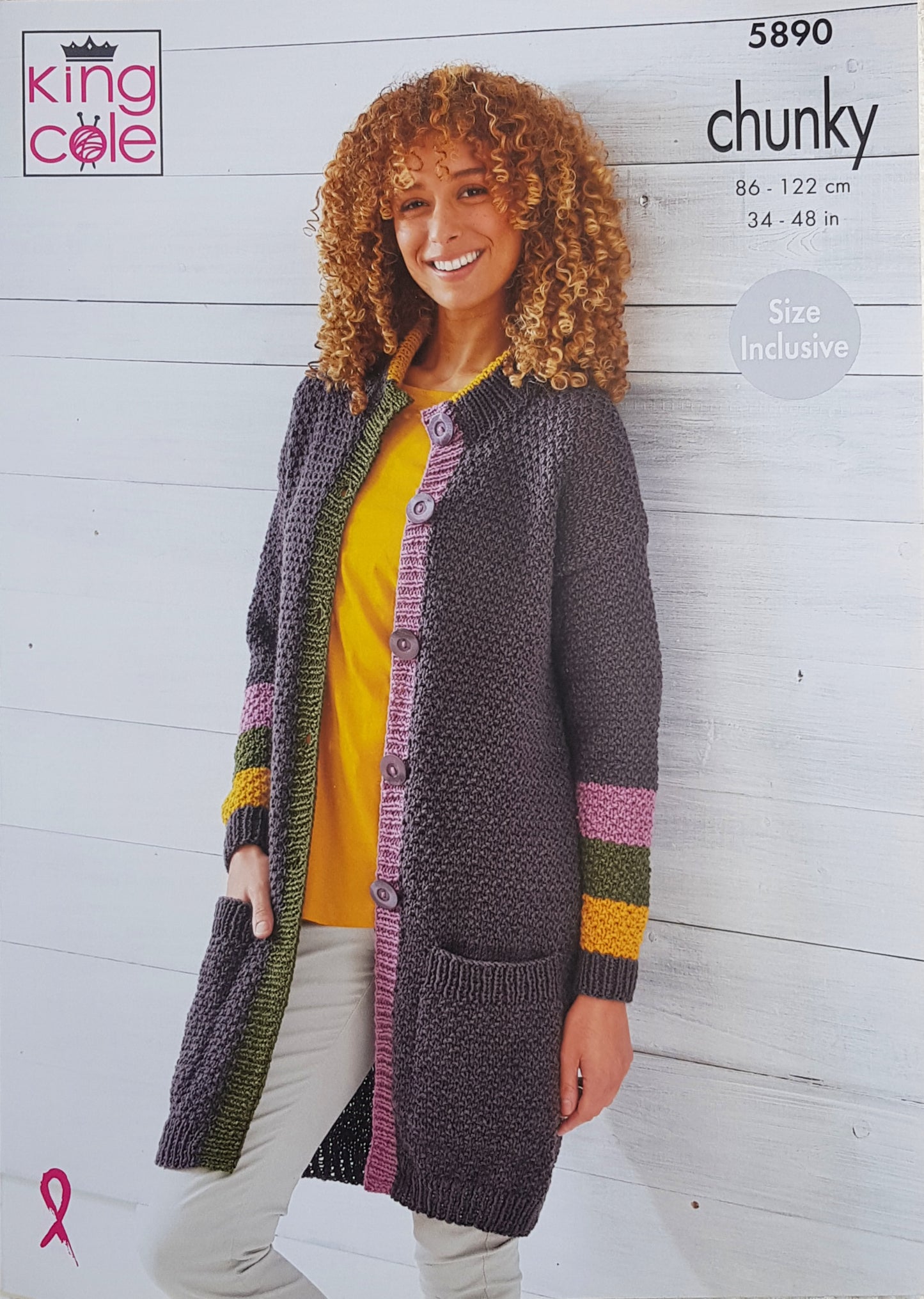 DIGITAL Knitting Pattern Ladies Easy Knit Long Striped Jacket and Cardigan with Pockets Chunky 5890