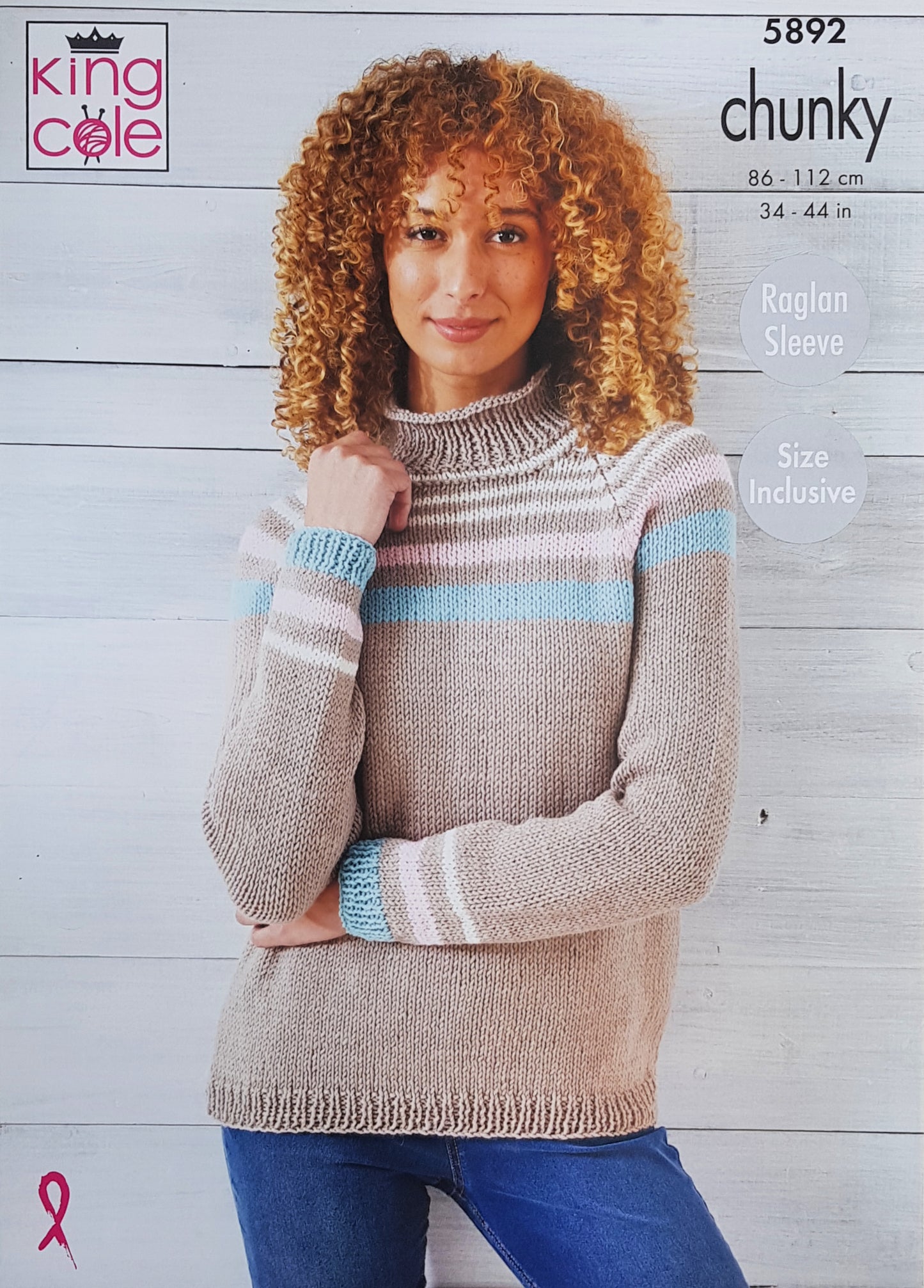 DIGITAL Knitting Pattern Ladies Easy Knit Raglan Stripe Jumpers Chunky 5892 King Cole