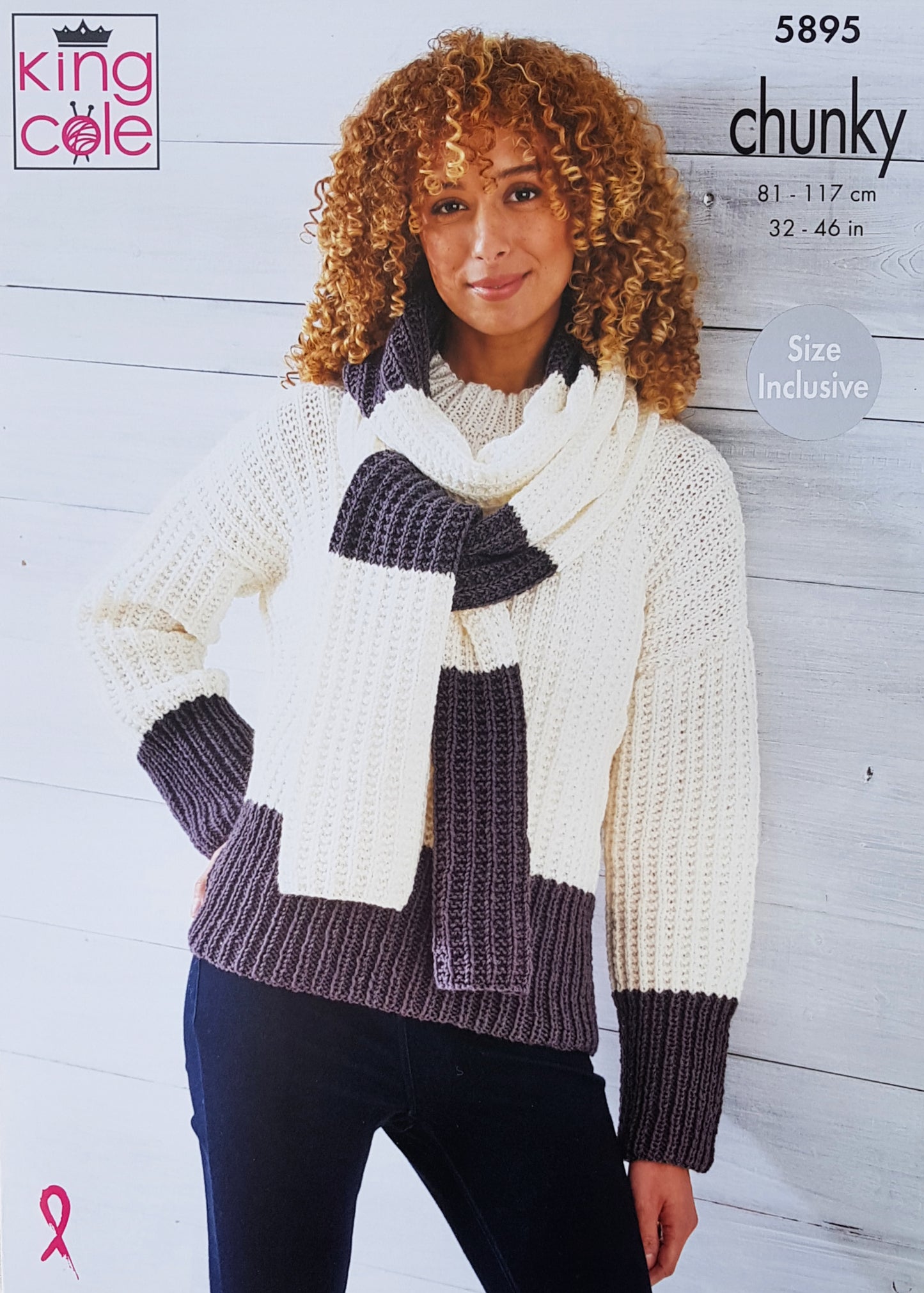 DIGITAL Knitting Pattern Ladies Flared Jumper, 2 Colour Jumper and Scarf Chunky 5895